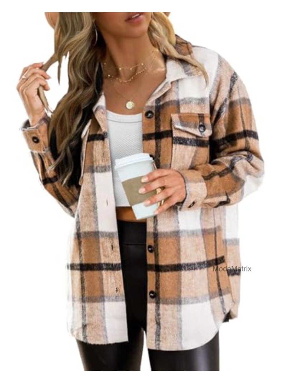 Flannel Shacket Plaid Button Down Long Sleeve Jacket